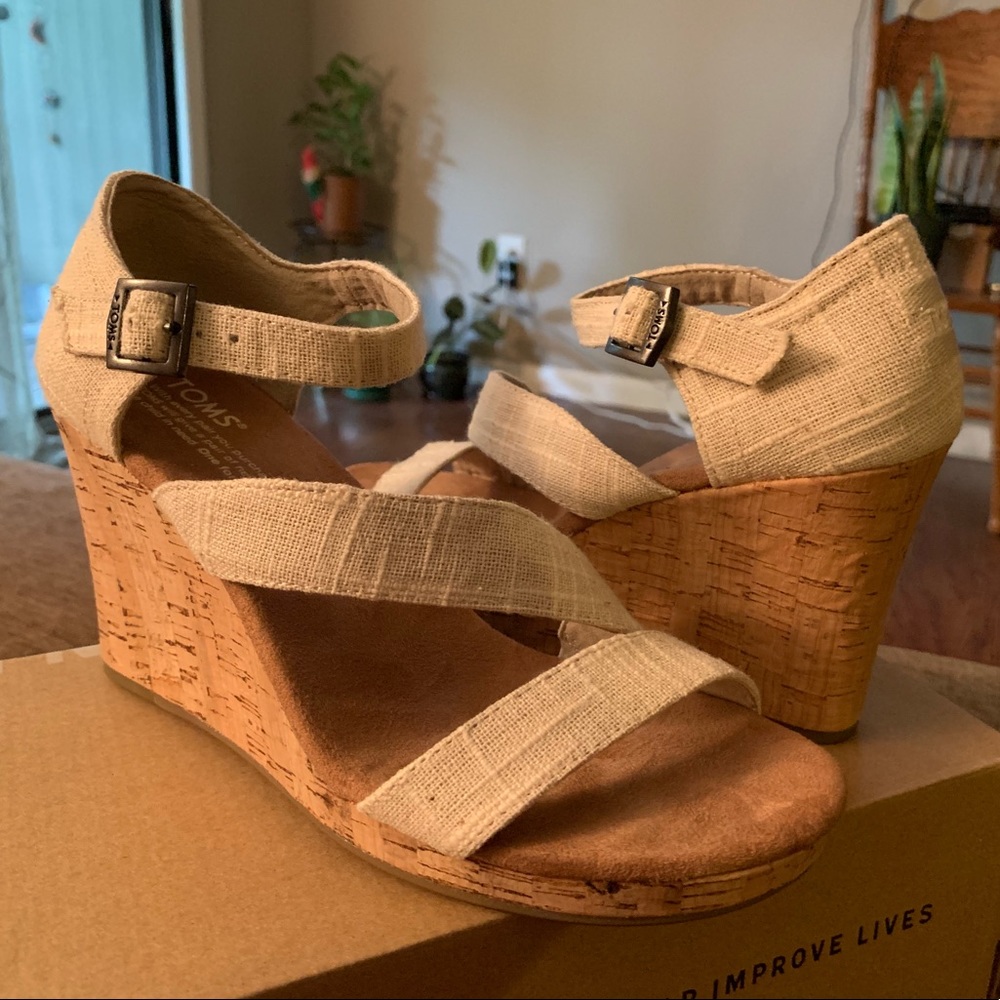 TOMS Natural Linen Cork Wedge